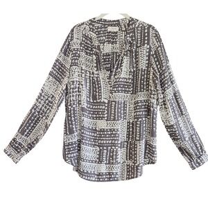 Velvet by Graham & Spencer, Grey & White Geometric Dot Print Rayon Blouse, Sz L